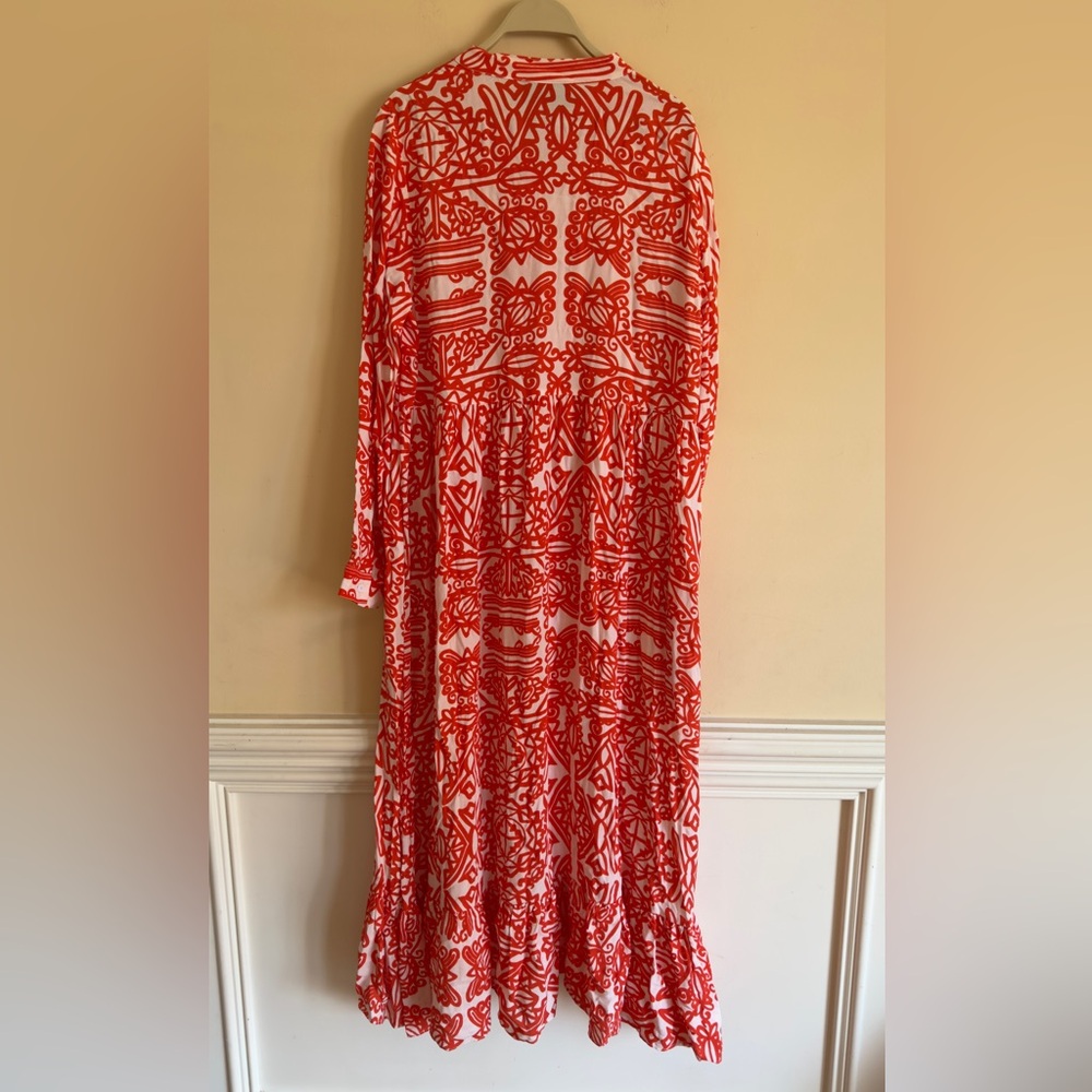 NWT Anthropologie Mare Mare Lynda Tiered Maxi Dress Red Orange Geometric Print L - Picture 4 of 14